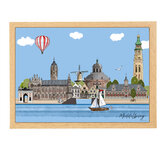 A4 Poster Skyline Middelburg in Lijst &ndash; Handgetekende Wanddecoratie Zeeland