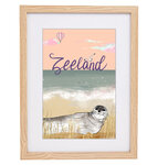 A4 Illustratie Zeehond op Zeeuws Strand bij Zonsondergang &ndash; Ingelijste Print
