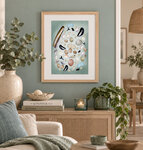 Ingelijste A4 Poster Schelpen van het Zeeuwse Strand &ndash; Handgetekende Schelpen Illustratie