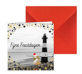 Kerstkaart Breskens met Vuurtoren &amp; kerst meeuw | Zeeland (5st)