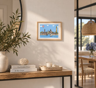 A4 Poster Skyline Middelburg in Lijst &ndash; Handgetekende Wanddecoratie Zeeland
