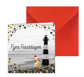 Kerstkaart Breskens met Vuurtoren &amp; kerst meeuw | Zeeland (5st)