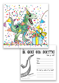 Uitnodiging kinderfeest Dinofeest confetti