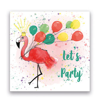 Uitnodiging met een flamingo en ballonnen  - 10 stuks