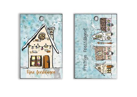 20 x cadeaulabels met kersthuisjes