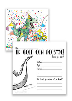 Uitnodiging kinderfeest Dino-feestconfetti