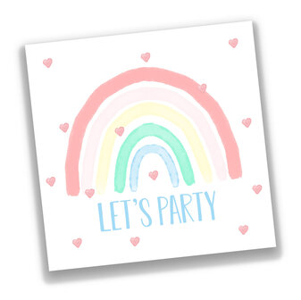 Regenboog en hartjes kinderfeest uitnodiging 15x15 cm