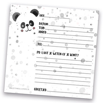 Panda Uitnodiging &ndash; Kinderfeestje 15x15 cm &ndash; Verjaardag Kaart