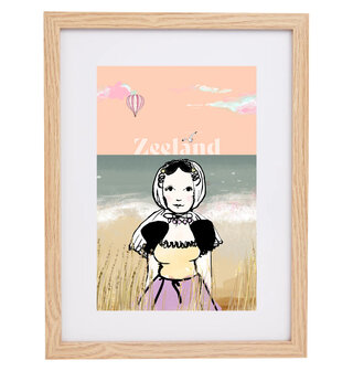 Zeeuws Meisje op het Strand &ndash; geprinte illustratie in lijst
