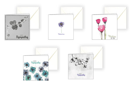Set van 5 Engelse Condoleance &amp; Sterkte Kaarten &ndash; Handgetekend &amp; Gerecycled Papier-Sympathy cards