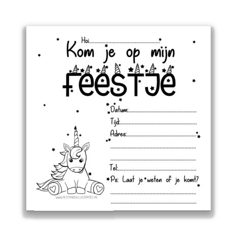 10 x Uitnodiging kinderfeest eenhoorn