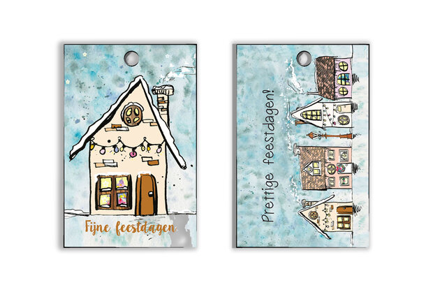 20 x cadeaulabels met kersthuisjes