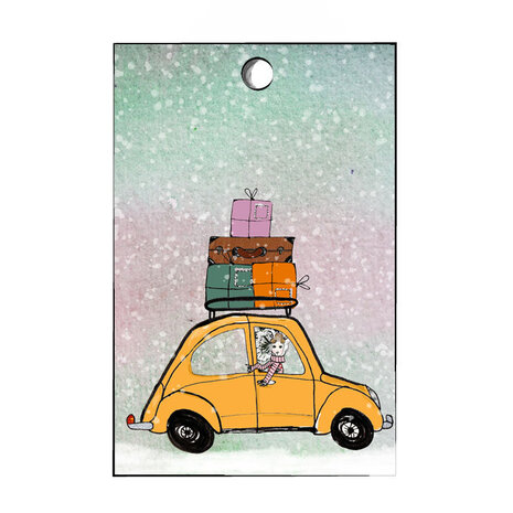 10 cadeaulabel Zeeuwse meisje in auto met sneeuw