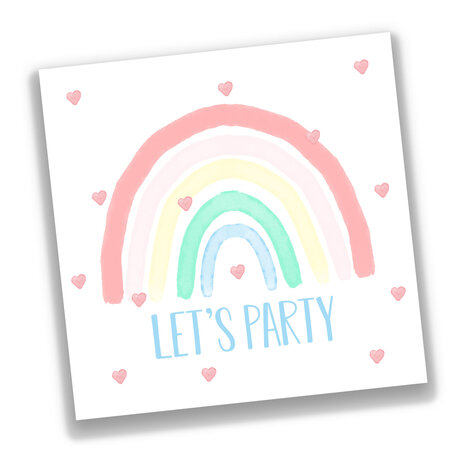 Regenboog en hartjes kinderfeest uitnodiging 15x15 cm