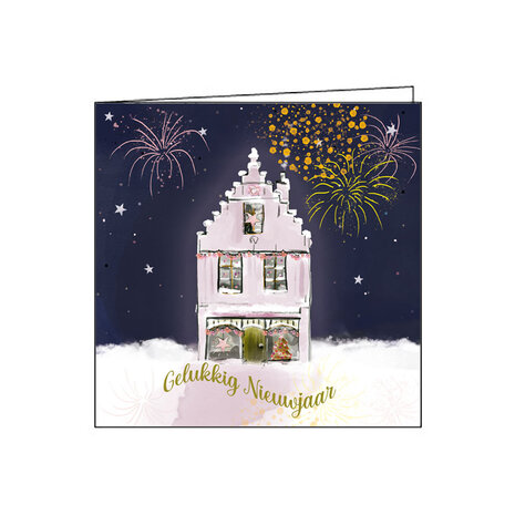 30 064 Set van 5 luxe nieuwjaarskaarten – Oud Hollands huisje met envelop