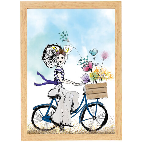 A4 poster Zeeuws meisje op de fiets in lijst