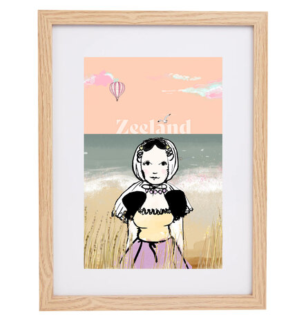 Zeeuws Meisje op het Strand &ndash; geprinte illustratie in lijst