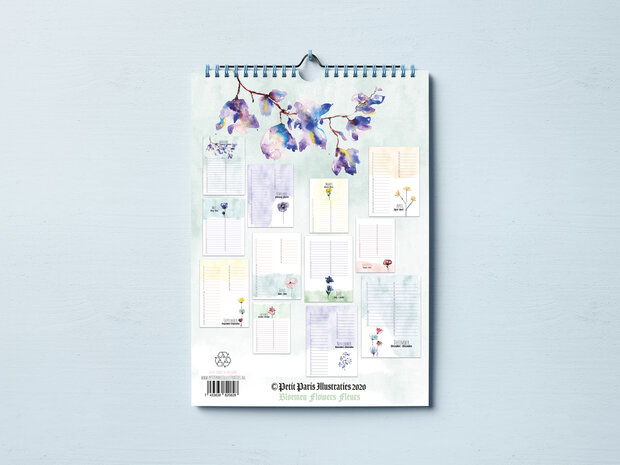 Verjaardagskalender Aquarel Bloemen &ndash; A4 kalender met maandelijkse bloemen