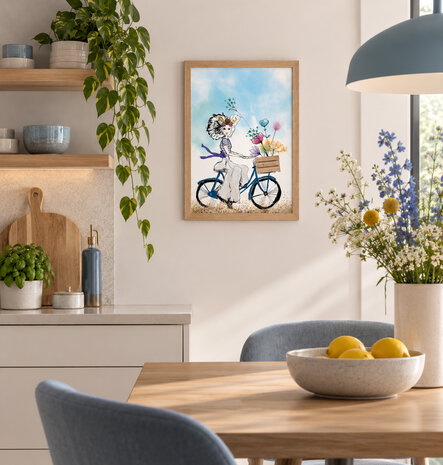 A4 poster Zeeuws meisje op de fiets in lijst