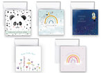 Set van 5 Handgetekende Aquarel Geboortekaartjes | Jongen, Meisje & Genderneutraal