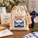 Cadeauzakje Bedankt Eej met blauwe bus en Zeeuwse babbelaars 10 x 15 cm