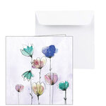 Wenskaart met geschilderde veldbloemen paars