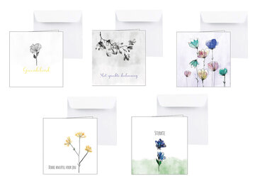 5 x condoleancekaarten aquarel bloemen 
