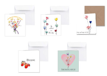 5 x bedankkaarten met bloemen